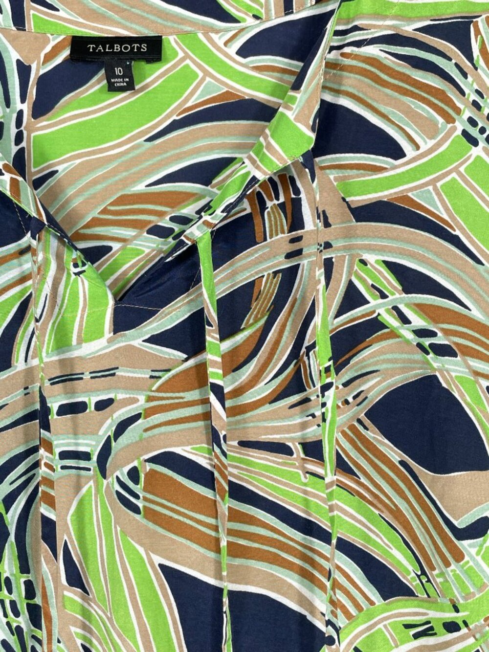 Talbots Silk Cotton Abstract Print Tie Neck Blouse Top Size 10 - Picture 6 of 11
